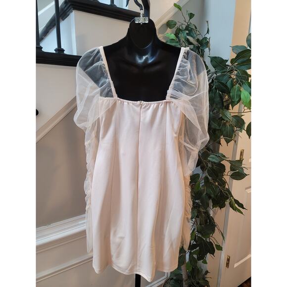 Womens Cocktail Dress Medium Pink Sheer Long Sleeve Mesh Bustier Bodycon Party - Picture 7 of 11